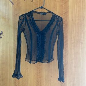 BCBG Super Sexy See Through Bell Sleeve Ruffle Top